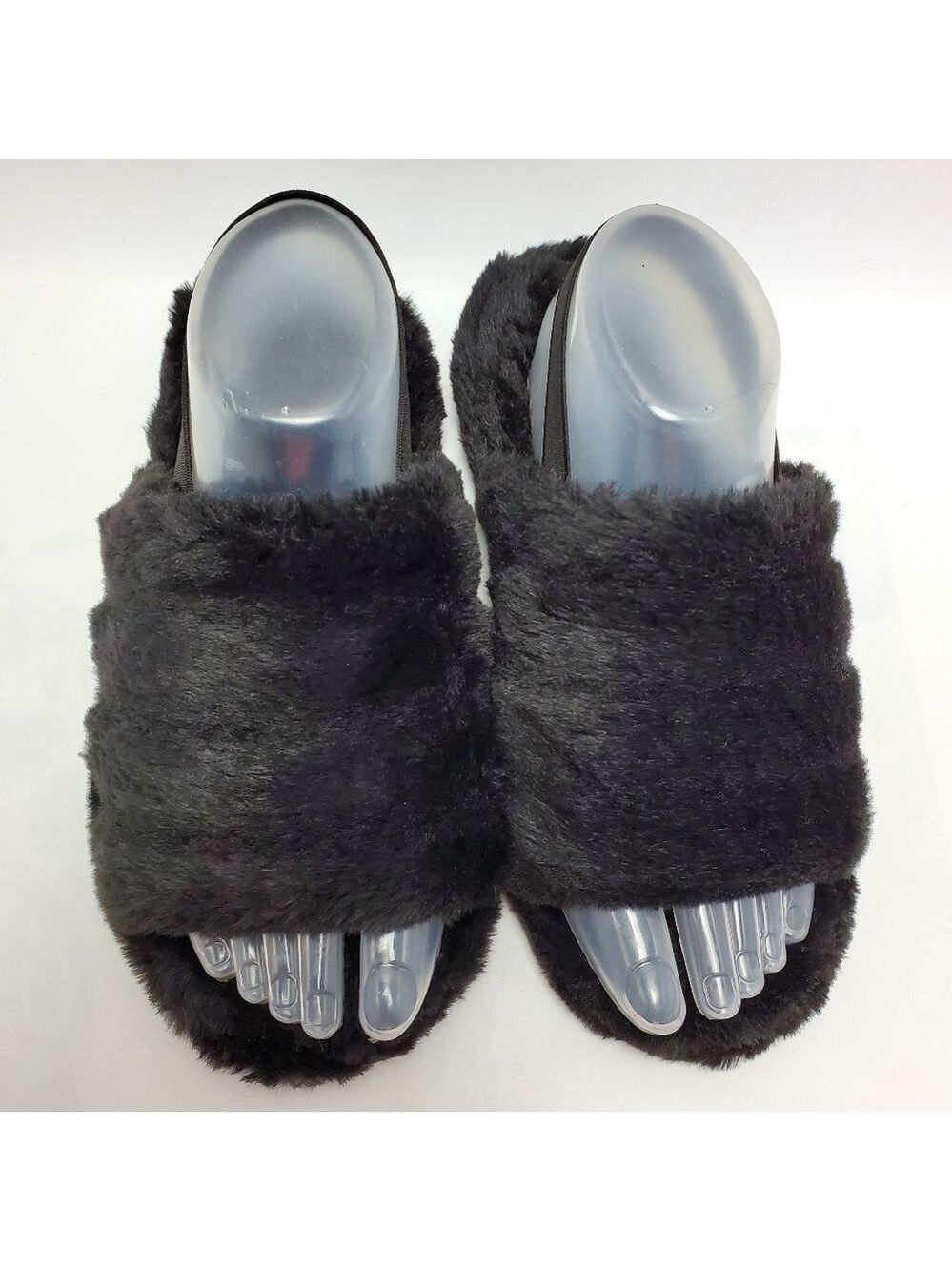 Cozy Fluffy Mule Sling Back Elastic Strap Faux Fur Slippers Black Size Medium - Picture 3 of 12